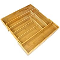 Cajón de cubiertos extensible de bambú | 6-8 compartimentos ajustables | Bandeja naturalmente duradera y resistente al…